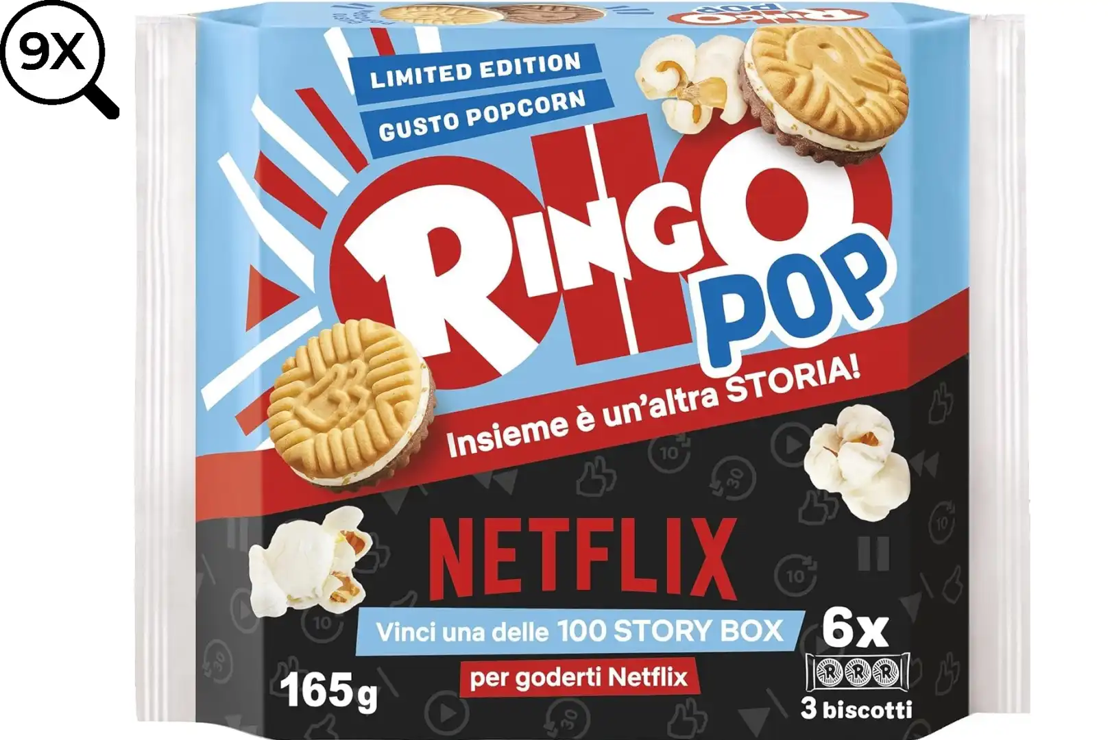 9x Ringo Pop Popcorn Gusto Limited Edition Netflix 9 Confezioni da 165g Snack