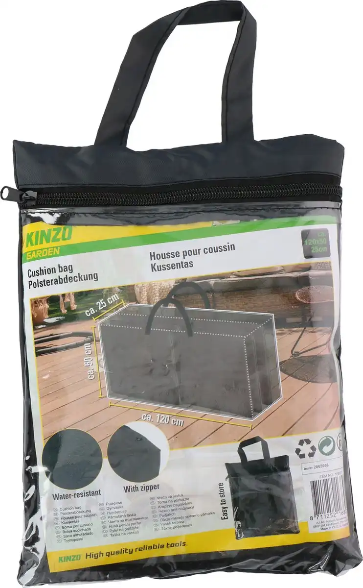 Cover Kinzo Custodia per Cuscini da Giardino in Poliestere Nero fino a 6 Cuscini
