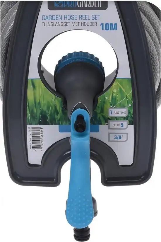 Avvolgitubo + Tubo da Giardino 10 Metri Spessore 3/8' Con Accessori Grigio/Blu