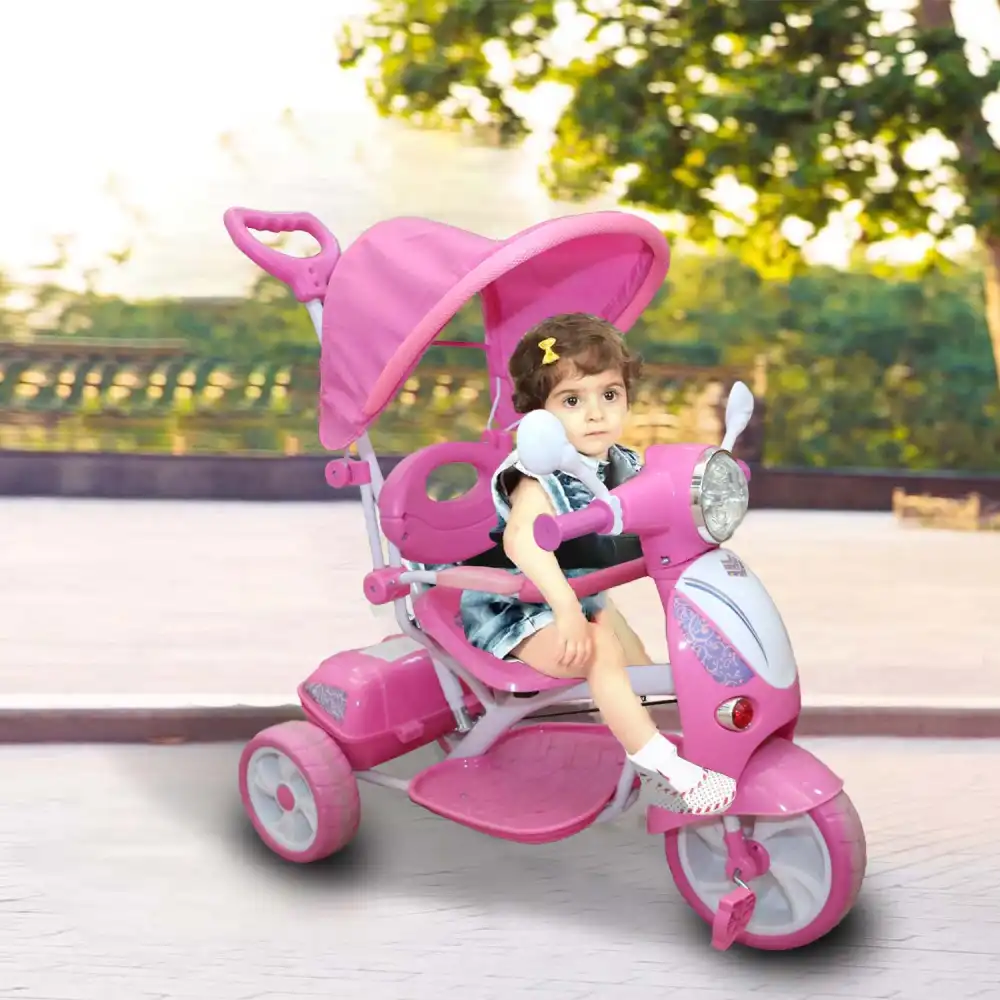 Triciclo Vespina per Bimbo Bambini con Cappottina e Maniglia Direzionabile Rosa