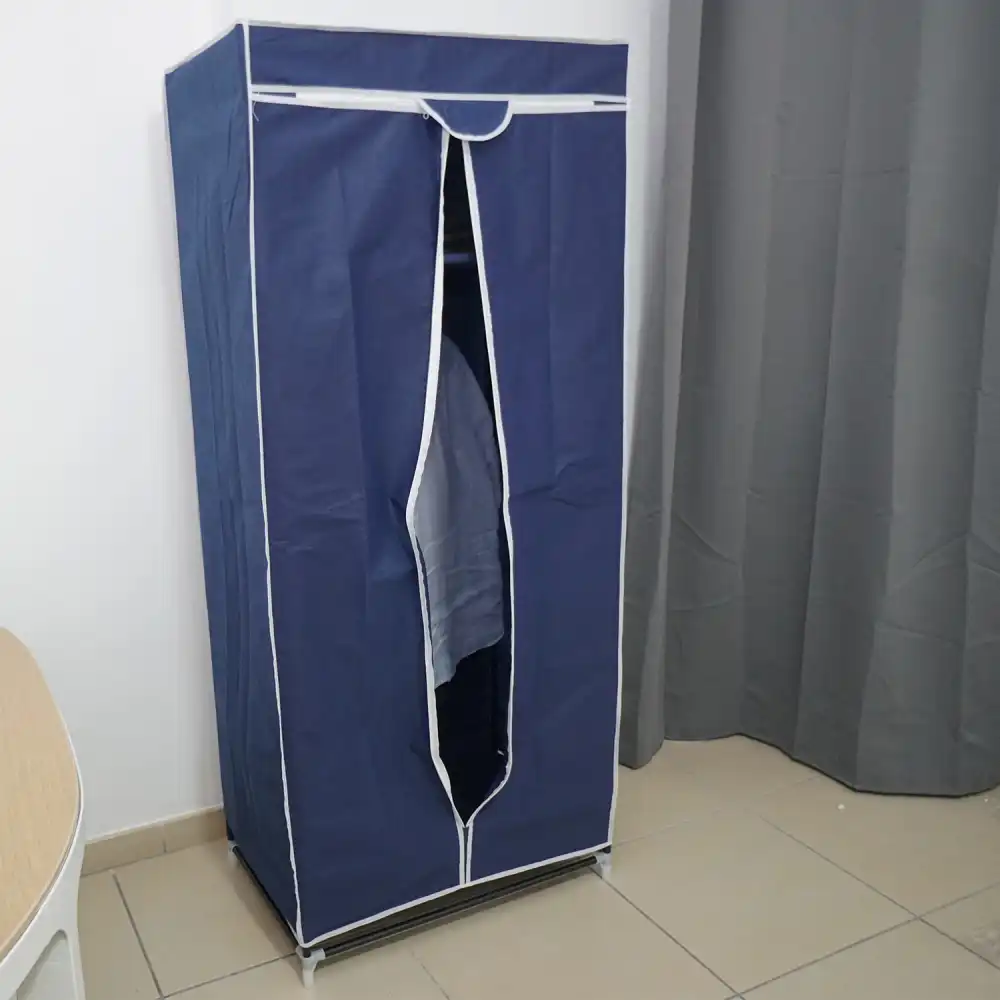 Armadio in Tessuto TNT 70x45x160 Blu Con Apertura Centrale Guardaroba
