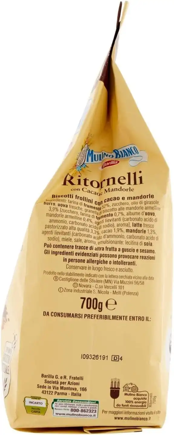 3 Conf Mulino Bianco Ritornelli Biscotti al Burro con Cacao e Mandorle 700gr