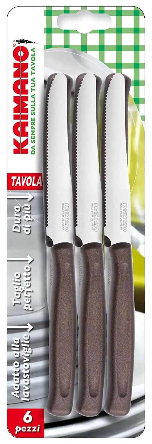 6 Coltelli da Tavola Per Taglio Con Lama in Acciaio Inox Marrone Dinamik