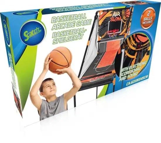 Set Gioco Basket Air Slam Bambini con Tabellone Segnapunti Elettronico 62x91x145