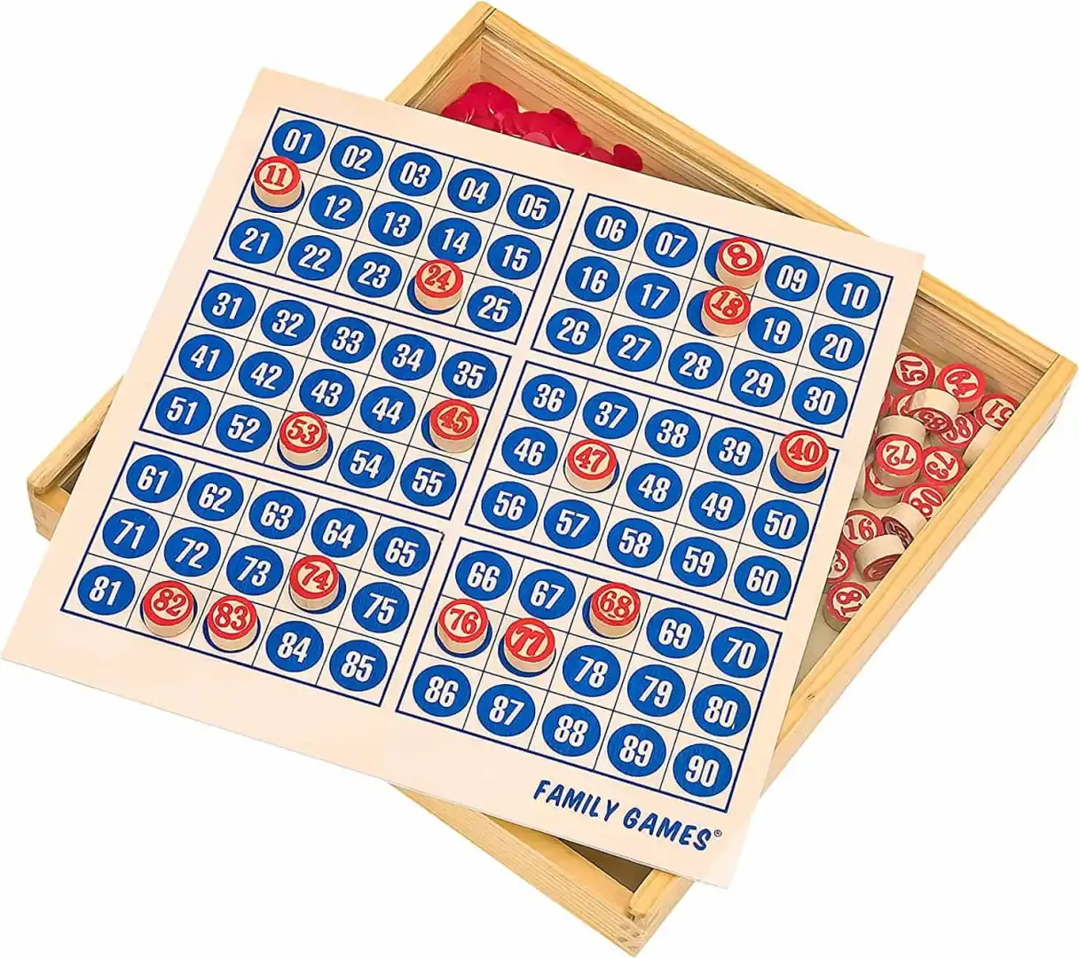 Gioco Tombola Bingo in Legno con 48 Cartelle Gioco da Tavola per Tutti