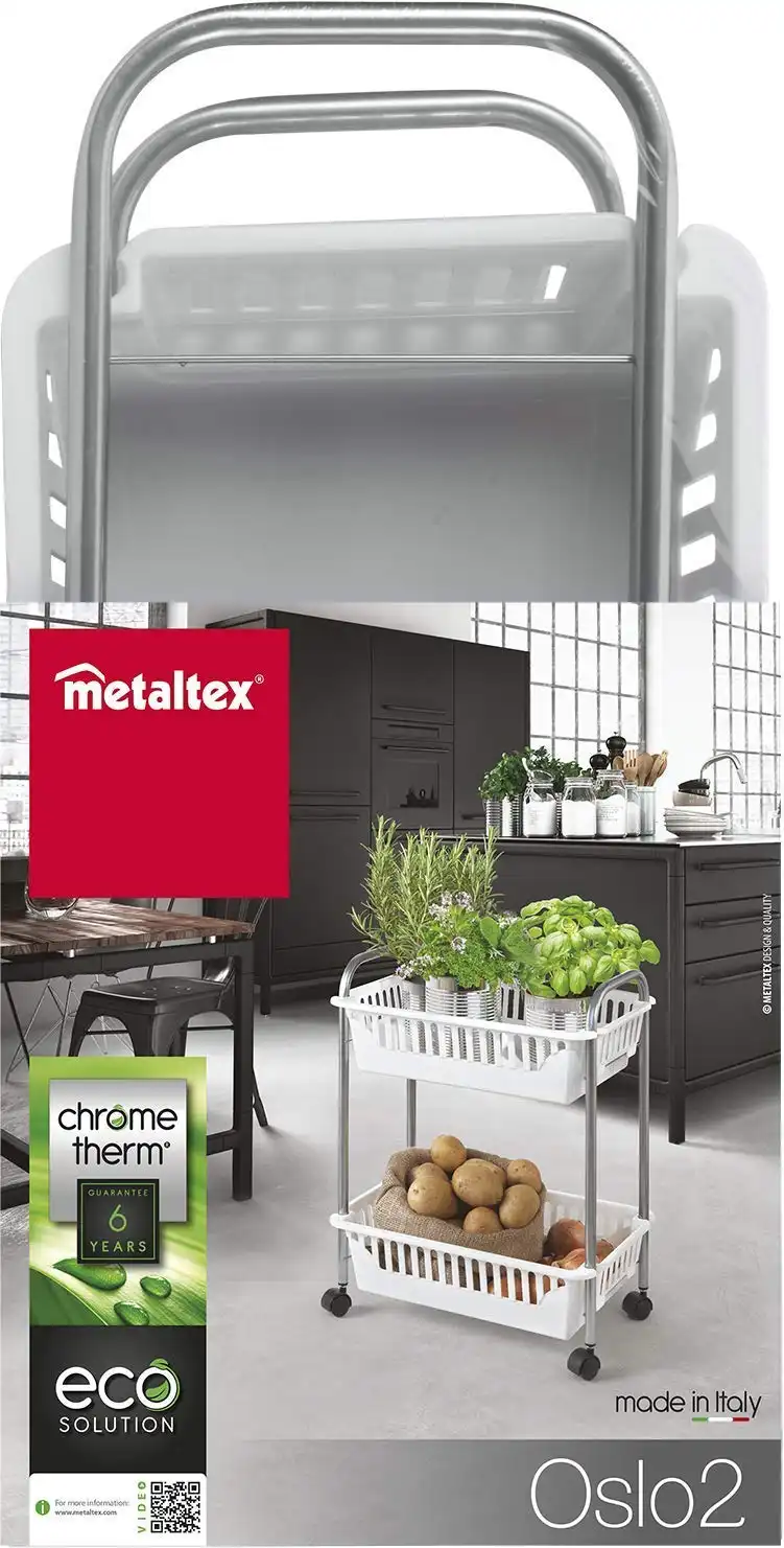 Metaltex Scaffale Con 2 Cesti Oslo2 In Plastica 41x26x52 Cm Cestini Bianchi
