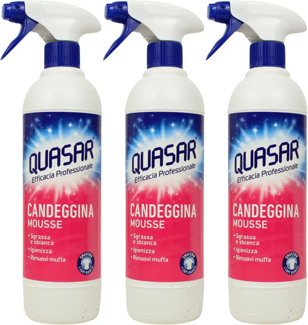 3x Quasar Spray Candeggina Mousse Sgrassa e Sbianca Rimuovi Muffa 580ml x 3