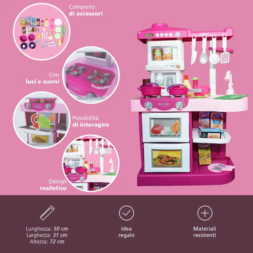 Cucina Giocattolo Little Chef Per Bambini Cucina Gioco Con Luci e Suoni Rosa P17