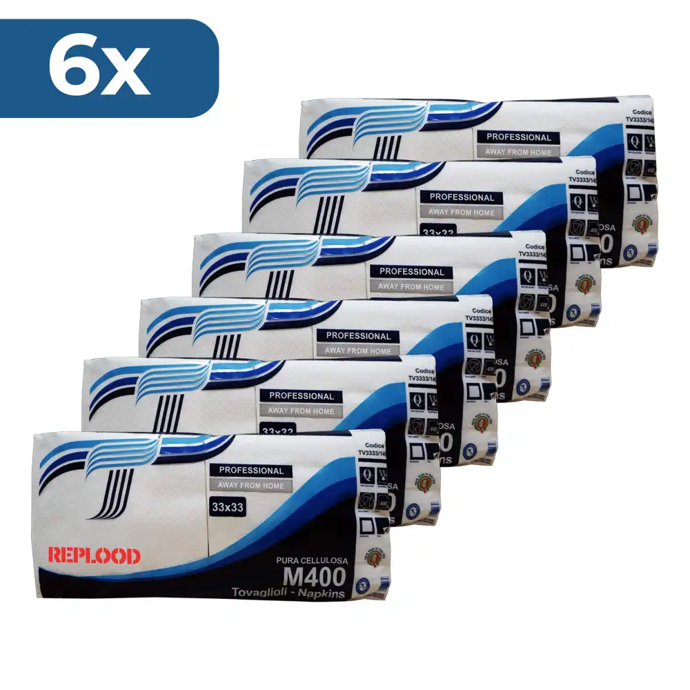 6x Tovaglioli di Carta Mono Velo 33x33 da 400 Pezzi Totale 2400 Pura Cellulosa