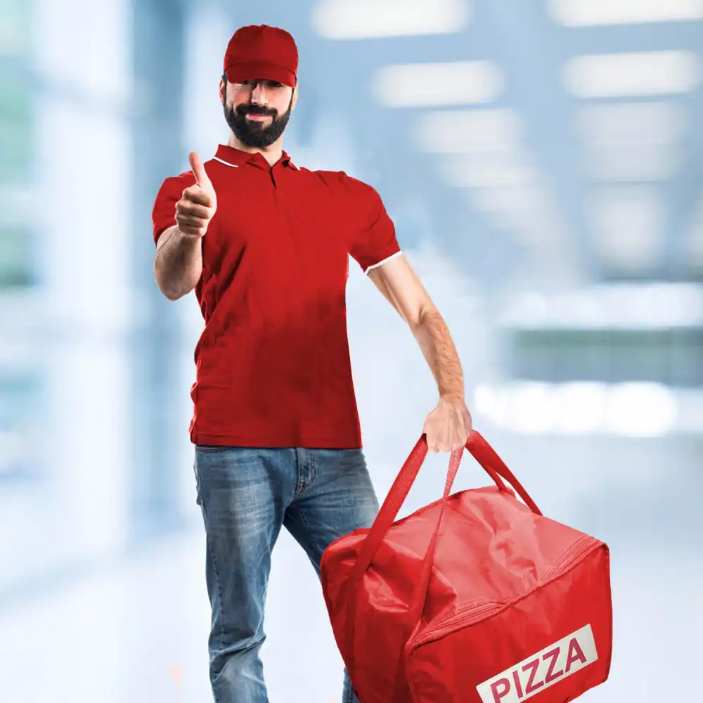 Zaino Borsa Termica Portapizza Porta Pizza da Asporto Chiusura a Zip Rosso o Blu