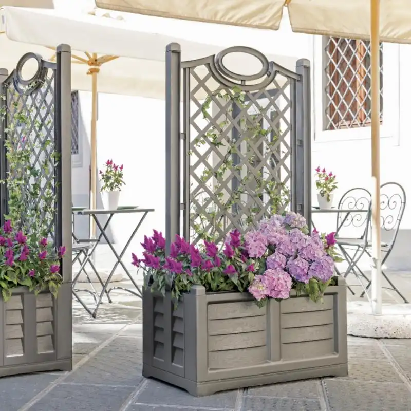 Fioriera con Spalliera in Resina Cappuccino Separe' Grigliato 82x42,5x150h cm