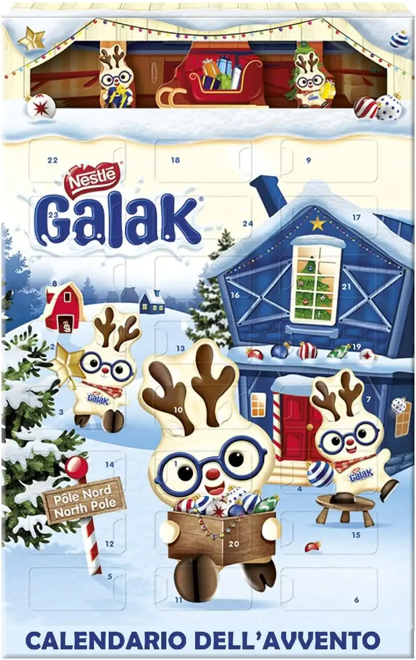 Nestlè Galak Calendario Avvento Snack di Cioccolato Bianco Ripieni Con Cereali