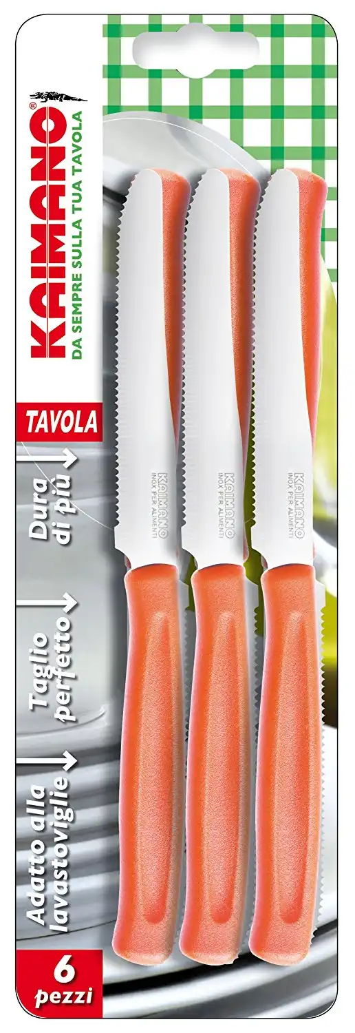 Confezione di 6 Coltelli da Tavola per Taglio con Lama in Acciaio Inox Arancione