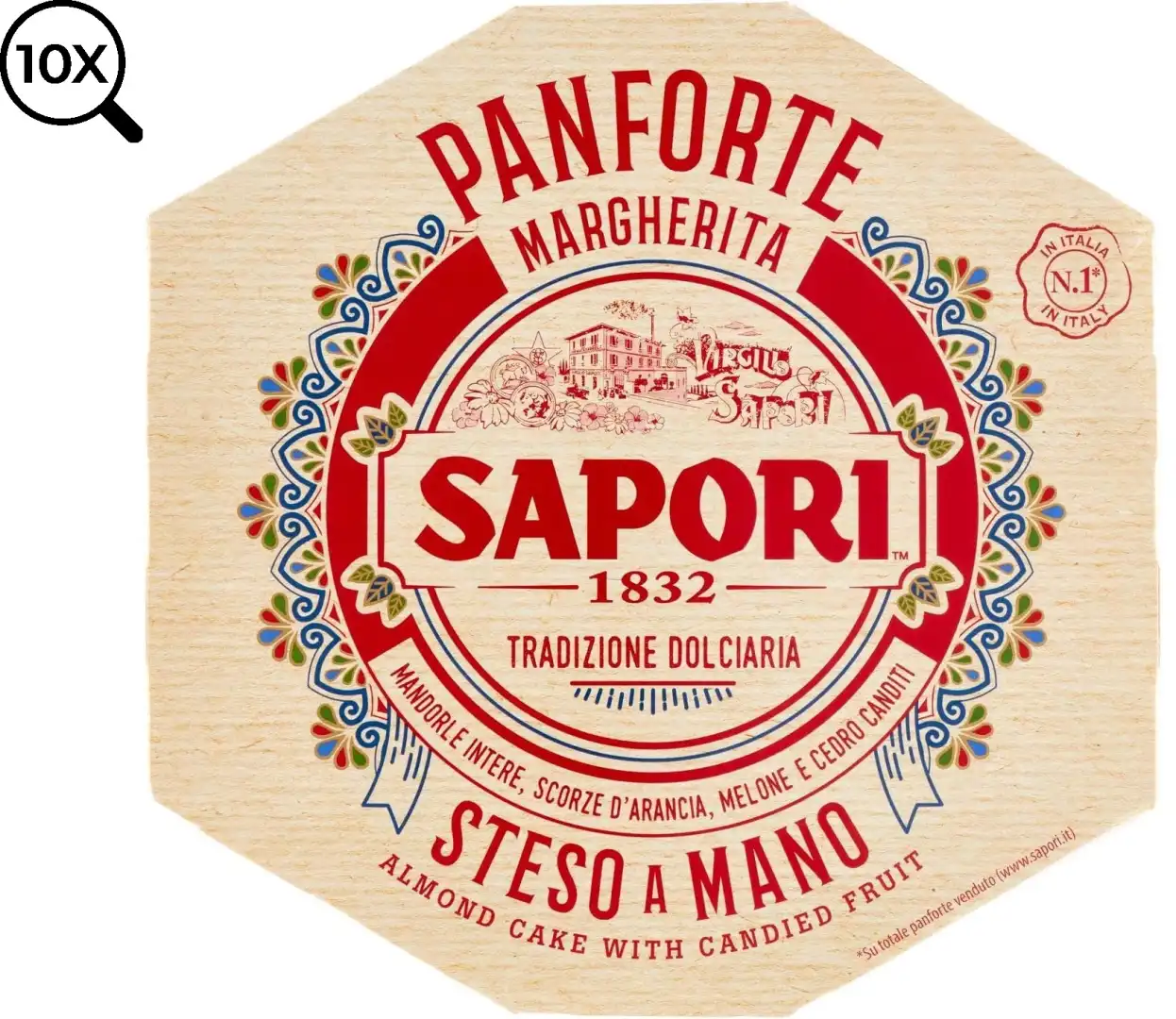 10x Panforte Margherita I Sapori 320g Dolce Natalizio Mandorle e Cedro Canditi