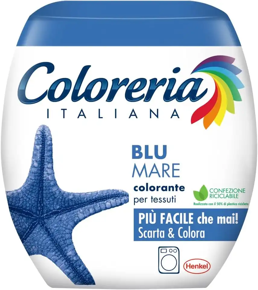 Coloreria Italiana Colorante Tessuti e Vestiti in Lavatrice Colore Blu Mare 350g