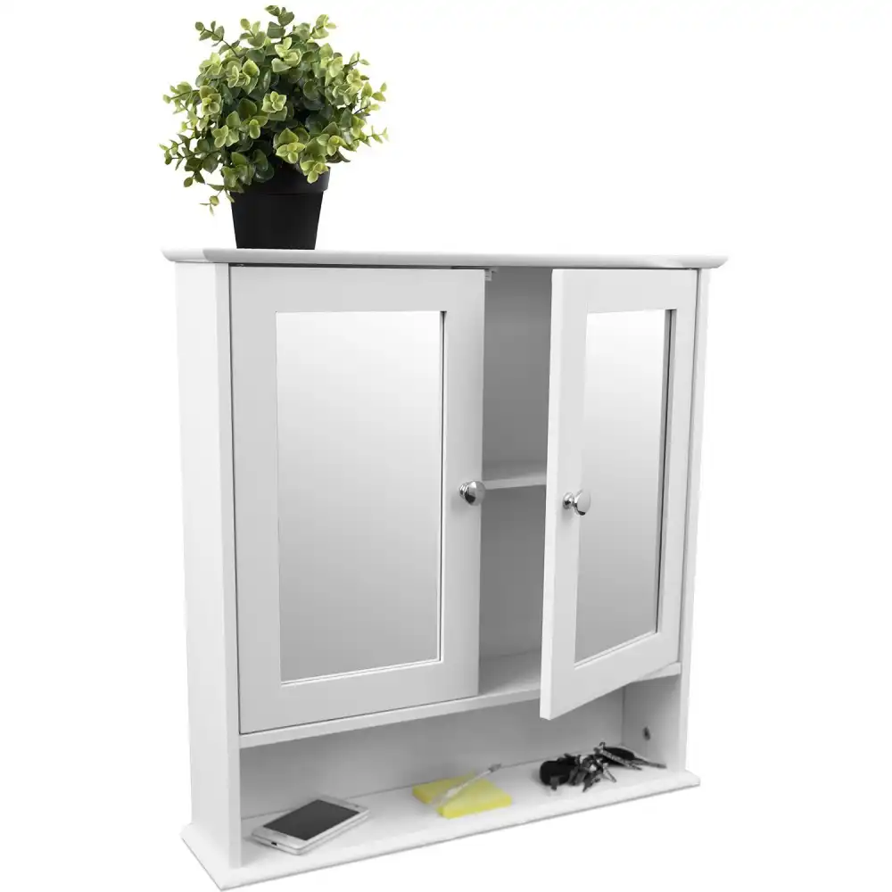 Mobile Mobiletto Pensile da Arredo Bagno in Legno e Vetro Armadietto da Parete