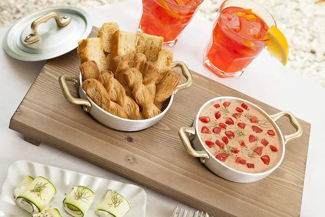 Set 2 Tegamini in Alluminio 12 Cm Con Vassoio In Abete Linea Ambiente Mopita
