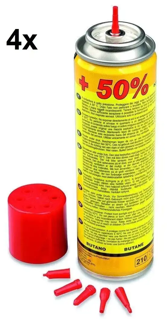 4x Bombolette Cartuccia Gas Butano Per Ricarica Accendini e Microsaldatori 90gr