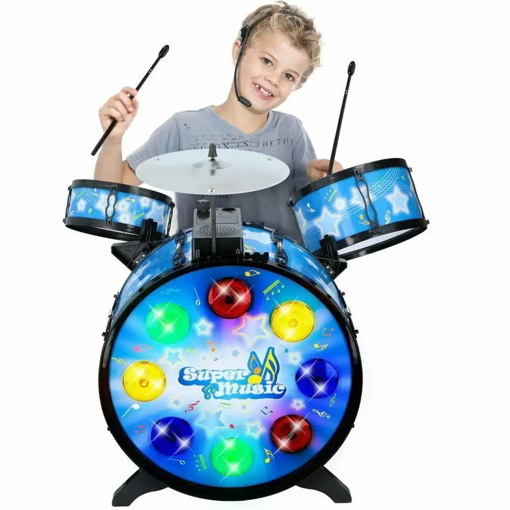 Batteria musicale giocattolo gioco bambini sgabello effetti luci e suoni