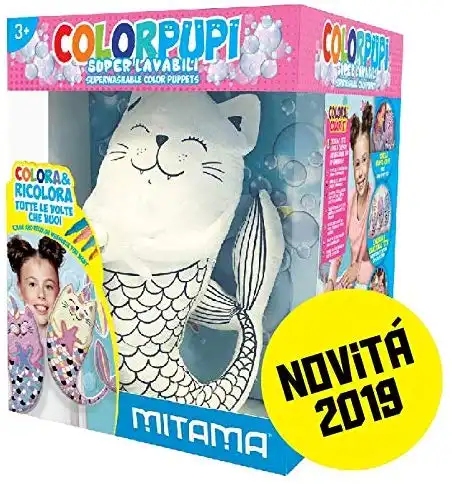 Gioco Bambini Gatto Sirena Superlavabile Colora e Ricolora + 4 Pennarelli Jumbo