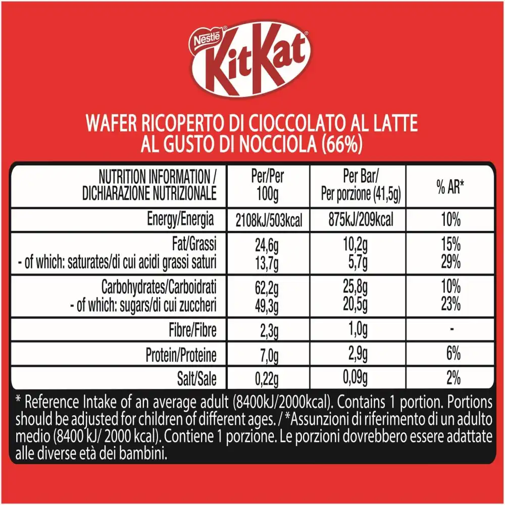 KITKAT Hazelnut Wafer di Cioccolato al Latte al Gusto Nocciola 24 Snack da 41,5g