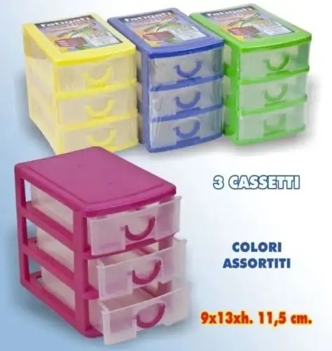 Cassettiera Multiuso Verde 3 Cassetti Trasparenti Porta Miniature Casa Ufficio