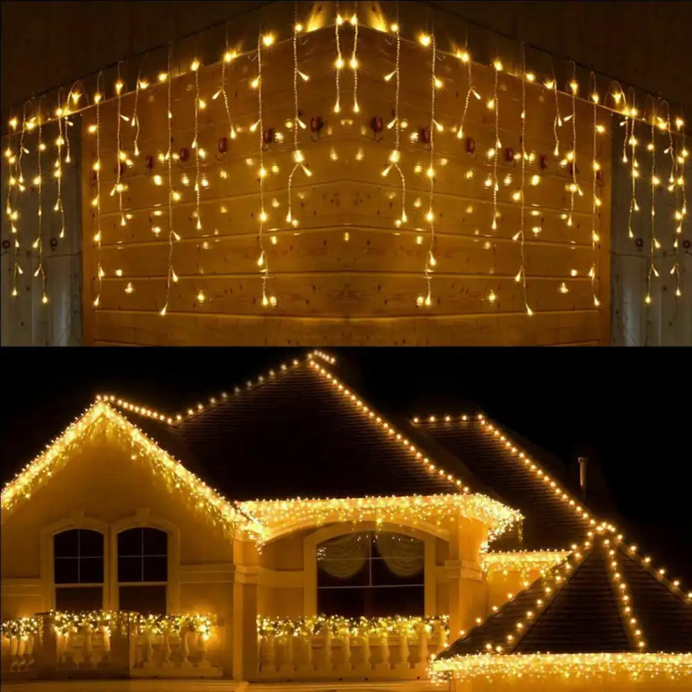 Catena Luminosa 300 Led Natalizia Luci Natale Bianco Caldo 10 Metri 8 Funzioni