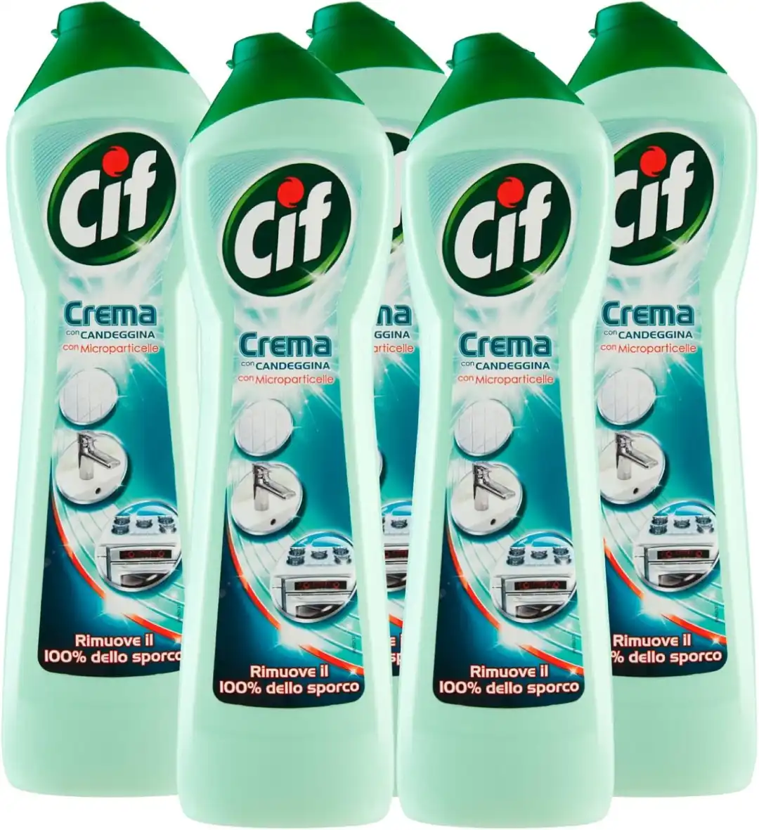 5x Cif Detergente in Crema con Candeggina e Microparticelle 5 Flaconi da 500 ml