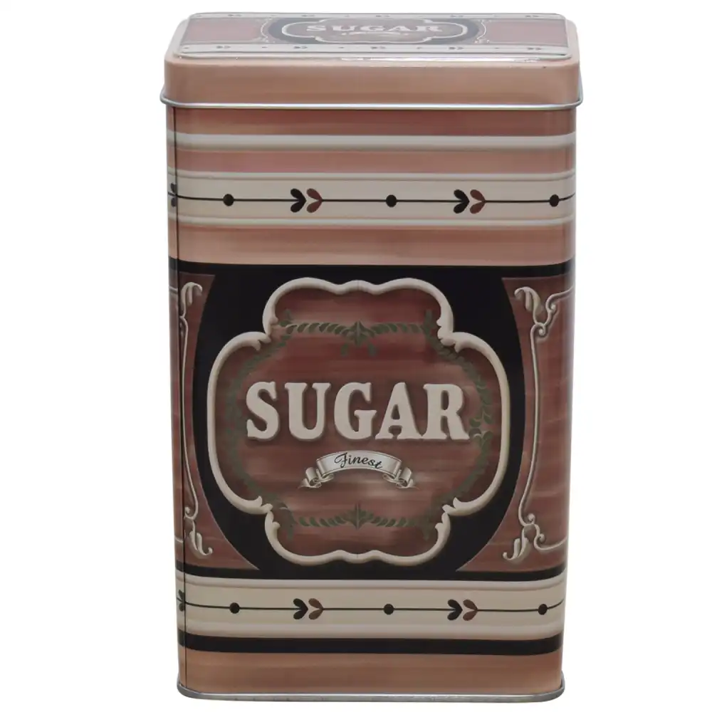 Scatola Barattolo in Latta Rettangolare Porta Zucchero Sugar Con Tappo
