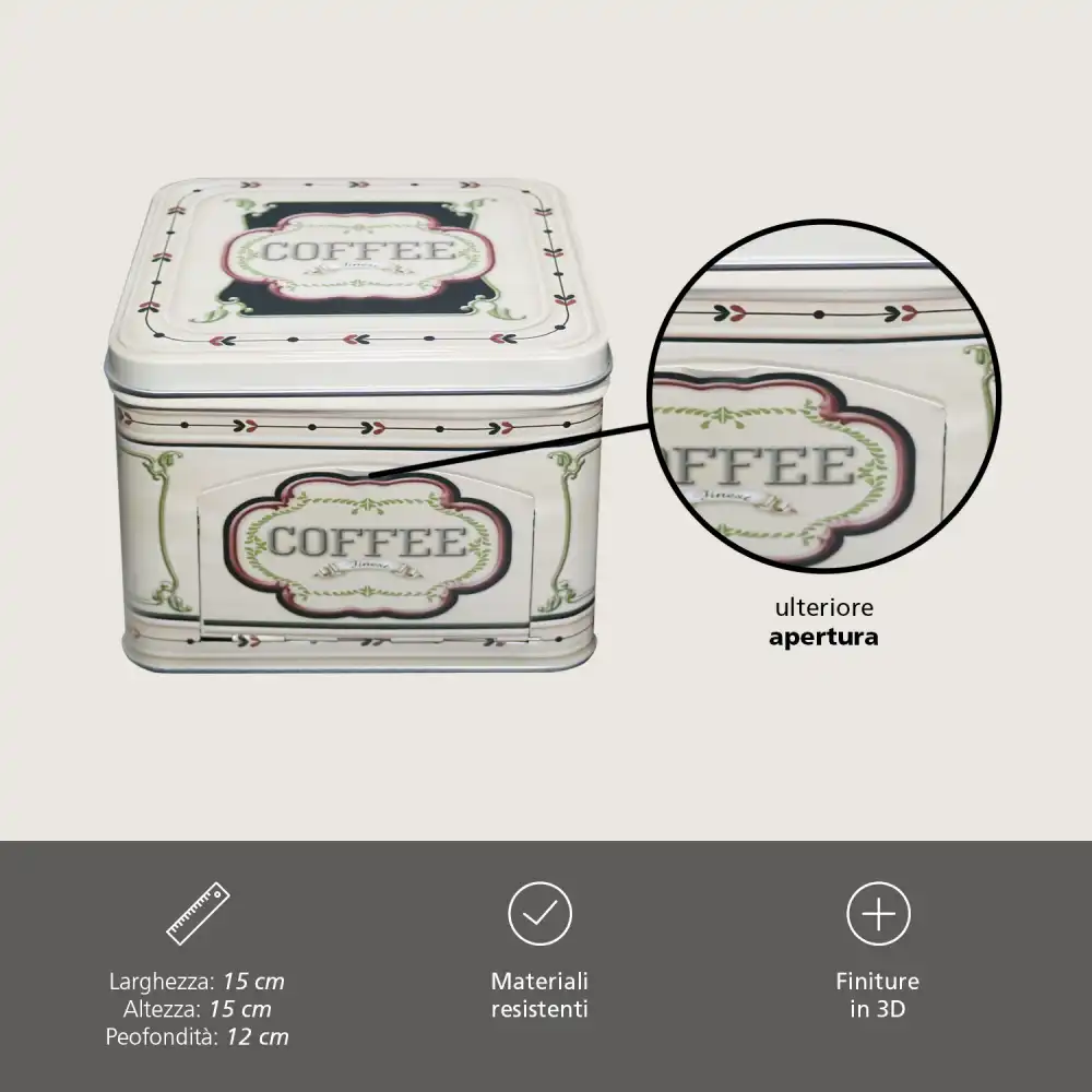 Scatola in Latta Porta Capsule Capsula e Cialde Caffe Cialda Apertura Laterale