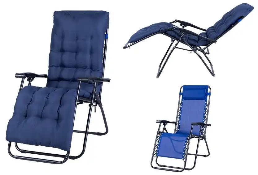 Sedia Sdraio Relax con Cuscino Blu per Giardino Tubolare 22x40 cm