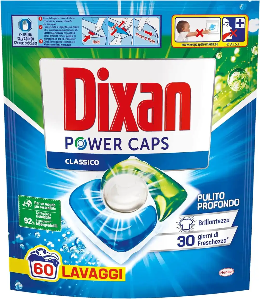 Dixan 4in1 Power Caps Classico Detersivo Lavatrice in Capsule 60 Capsule Lavaggi