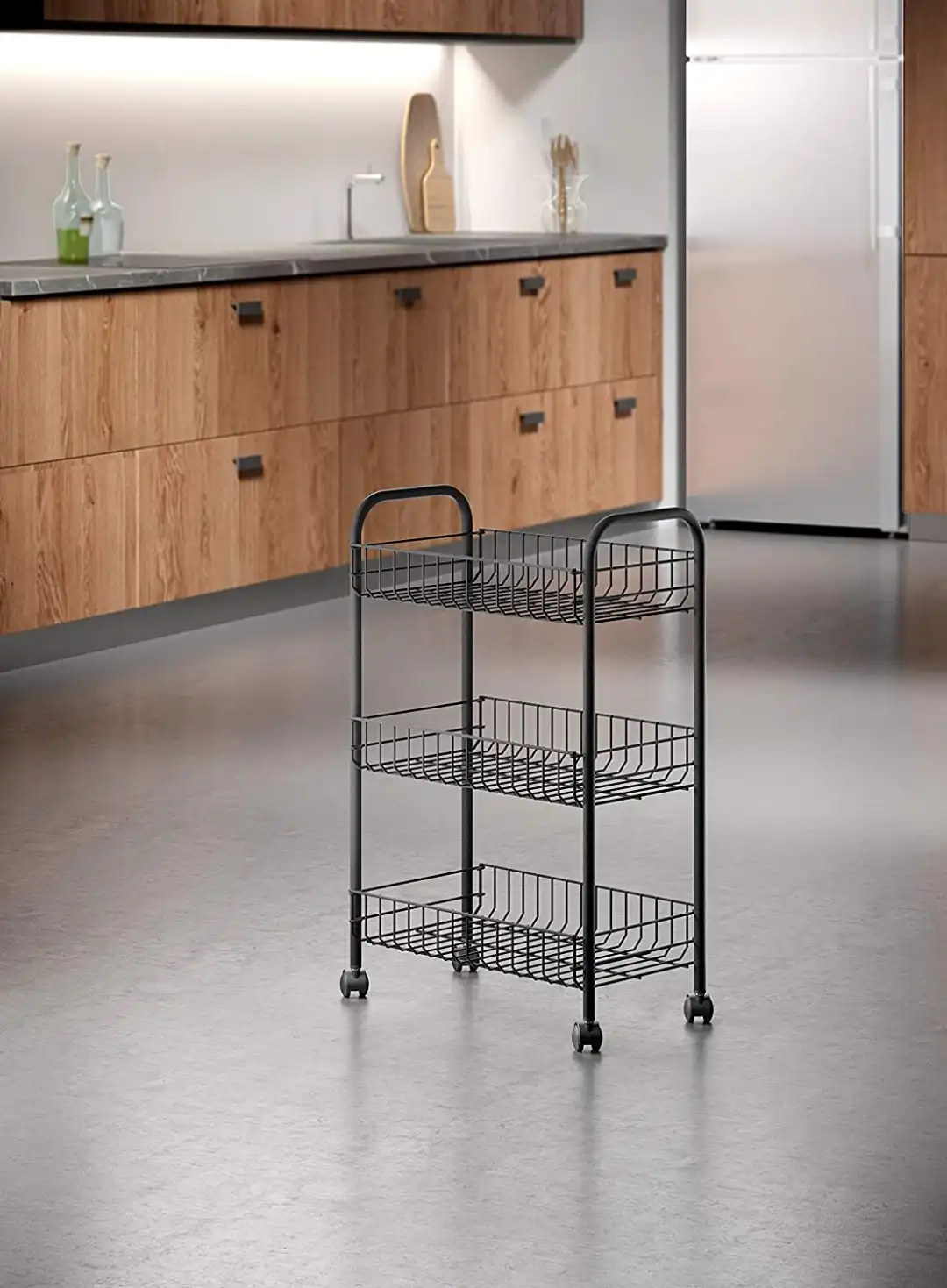 Carrello salvaspazio carrellino scaffale cucina bagno ripostiglio 3 ripiani nero