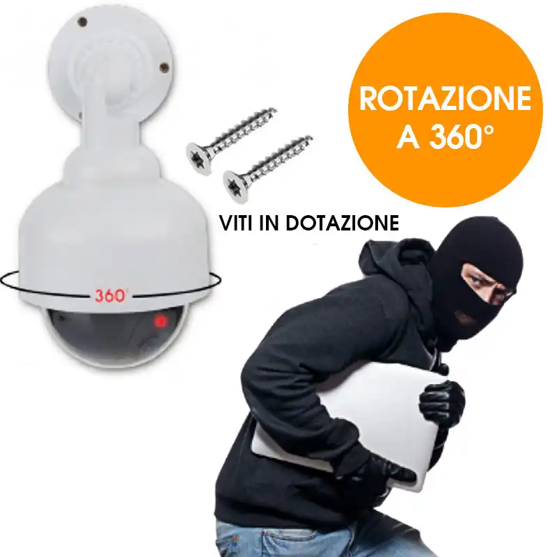 Telecamera Videocamera Dome di Sicurezza Finta Fittizia con Led Luminoso Rotante