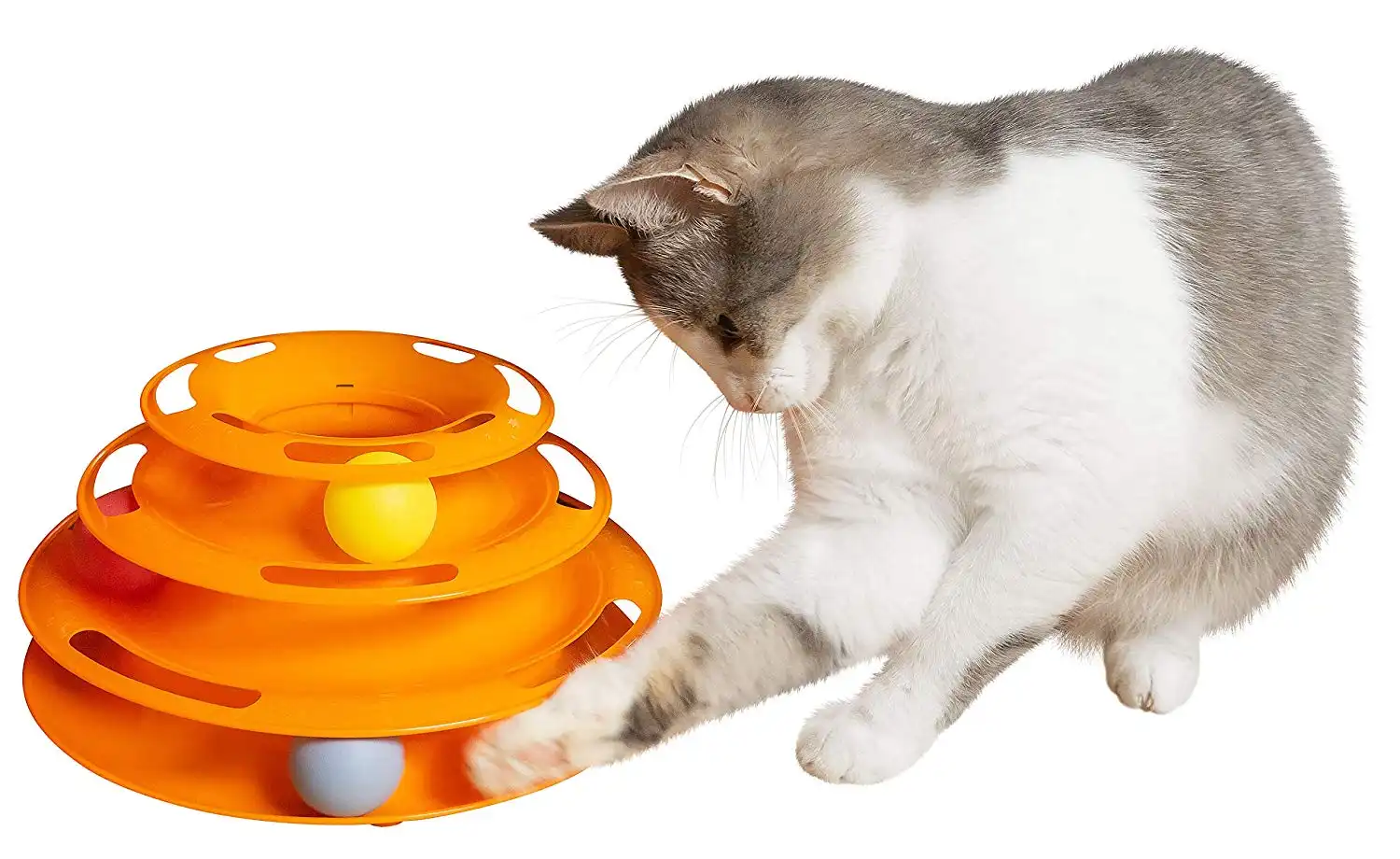 Gioco per Gatti Interattivo Torre Circolare con Sfere 3 Palline Rotanti Gatto