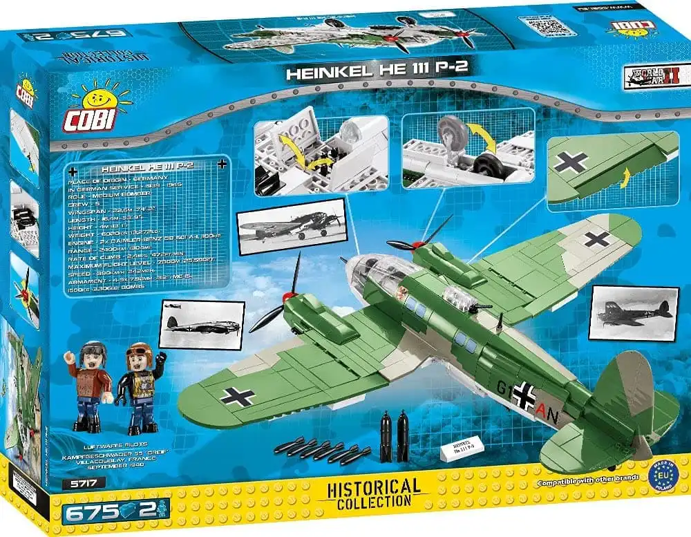 Set Costruzioni Cobi 725pz Riproduzione Aereo HC WWII/5717/HEINKEL HE 111P-2