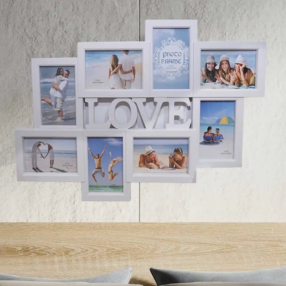 Portafoto 8 Posti con al Centro LOVE In Pp 63x42.5x1.8 cm Bianco da Parete