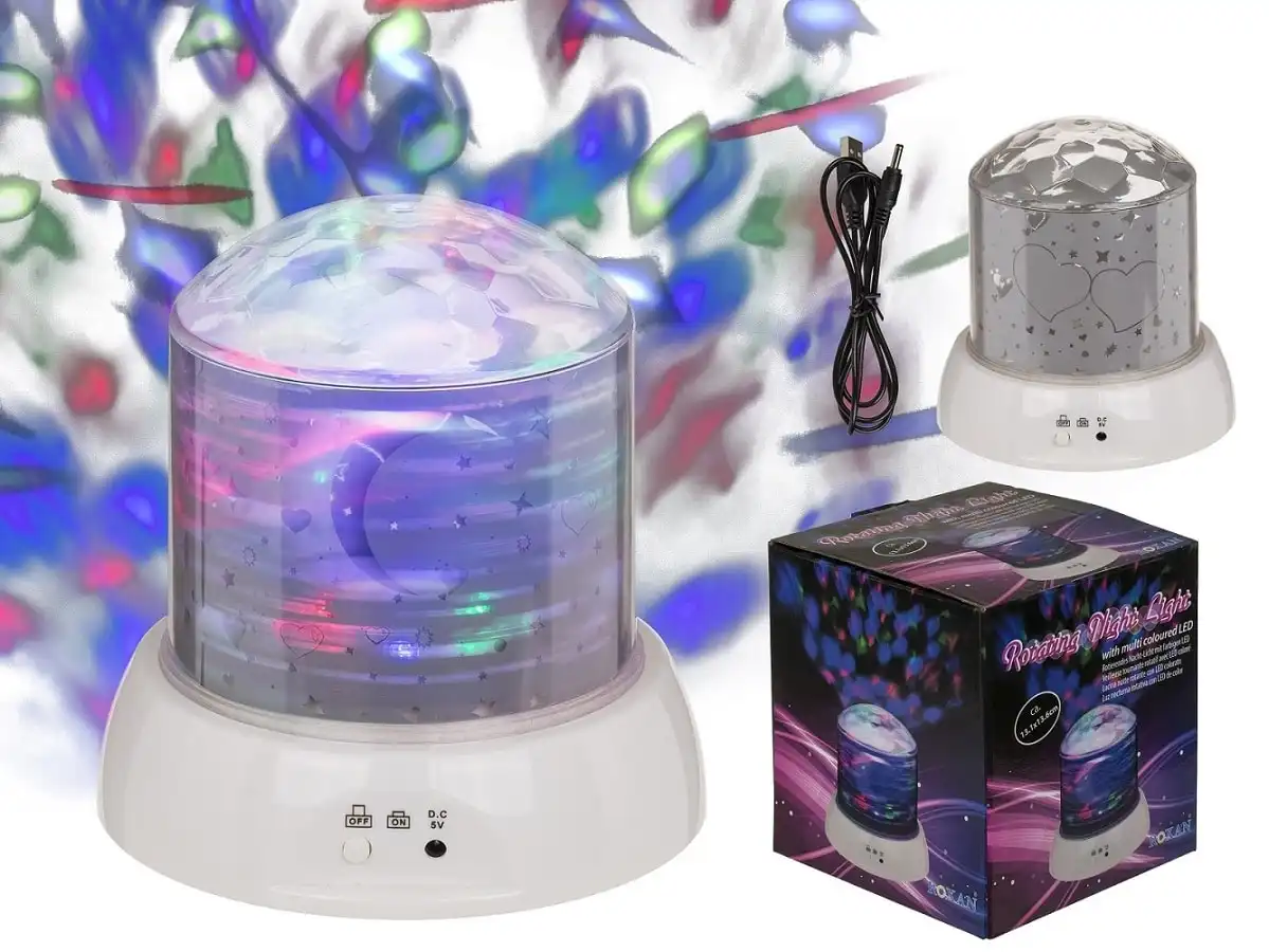 Lampada Notte Rotante Hearts e Stars Luce Notturna Proiettore Con Led Colorato