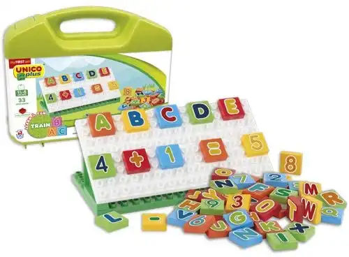 Set Valigetta Di Mattoncini Costruzioni Con Numeri e Lettere 54 Pezzi Bambini