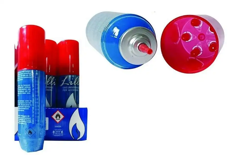 Set 4 Bomboletta Gas Refill 60 ML Gas Ricarica Accendini Butano Con Adattatori