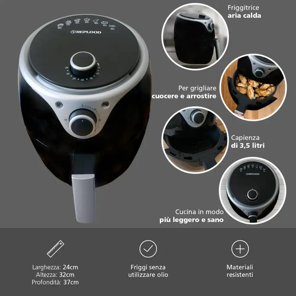 Friggitrice ad Aria Calda Manuale Senza Olio Airfryer 3.5Lt Frigge Cuoce 1200W