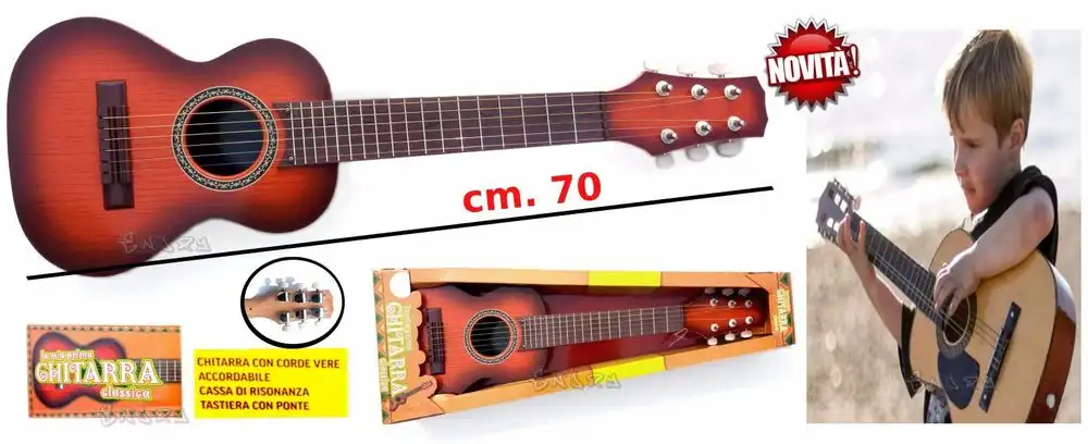Chitarra Giocattolo Classica Marrone Accordabile Con 4 Corde Tastiera Con Ponte