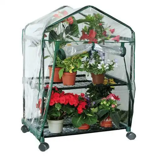 Serra da Giardino con 2 Ripiani e Ruote Struttura in Acciaio 70x50xh95 cm