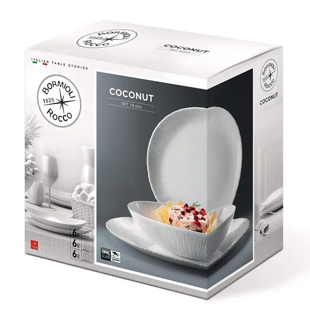 Servizio Di Piatti 36Pz Per 12 Persone Rocco Bormioli Coconut Bianco Fondi Piani