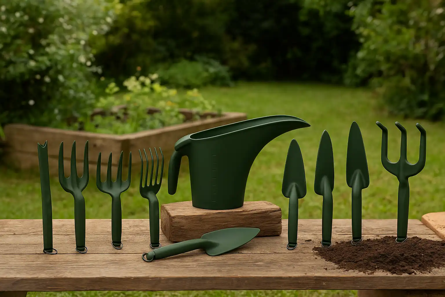 Set Giardinaggio 8 Pezzi Dark Forest Annaffiatoio 4L Trapiantatori e Attrezzi