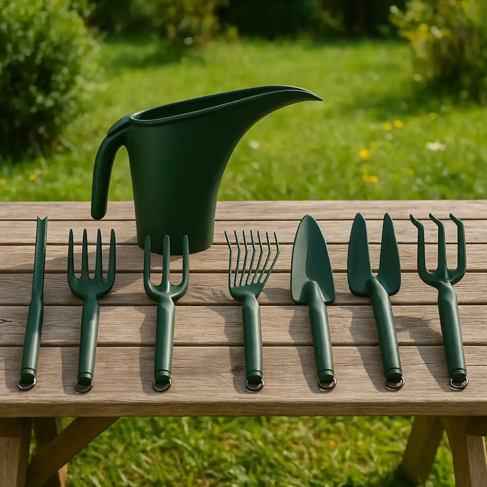 Set Giardinaggio 8 Pezzi Dark Forest Annaffiatoio 4L Trapiantatori e Attrezzi