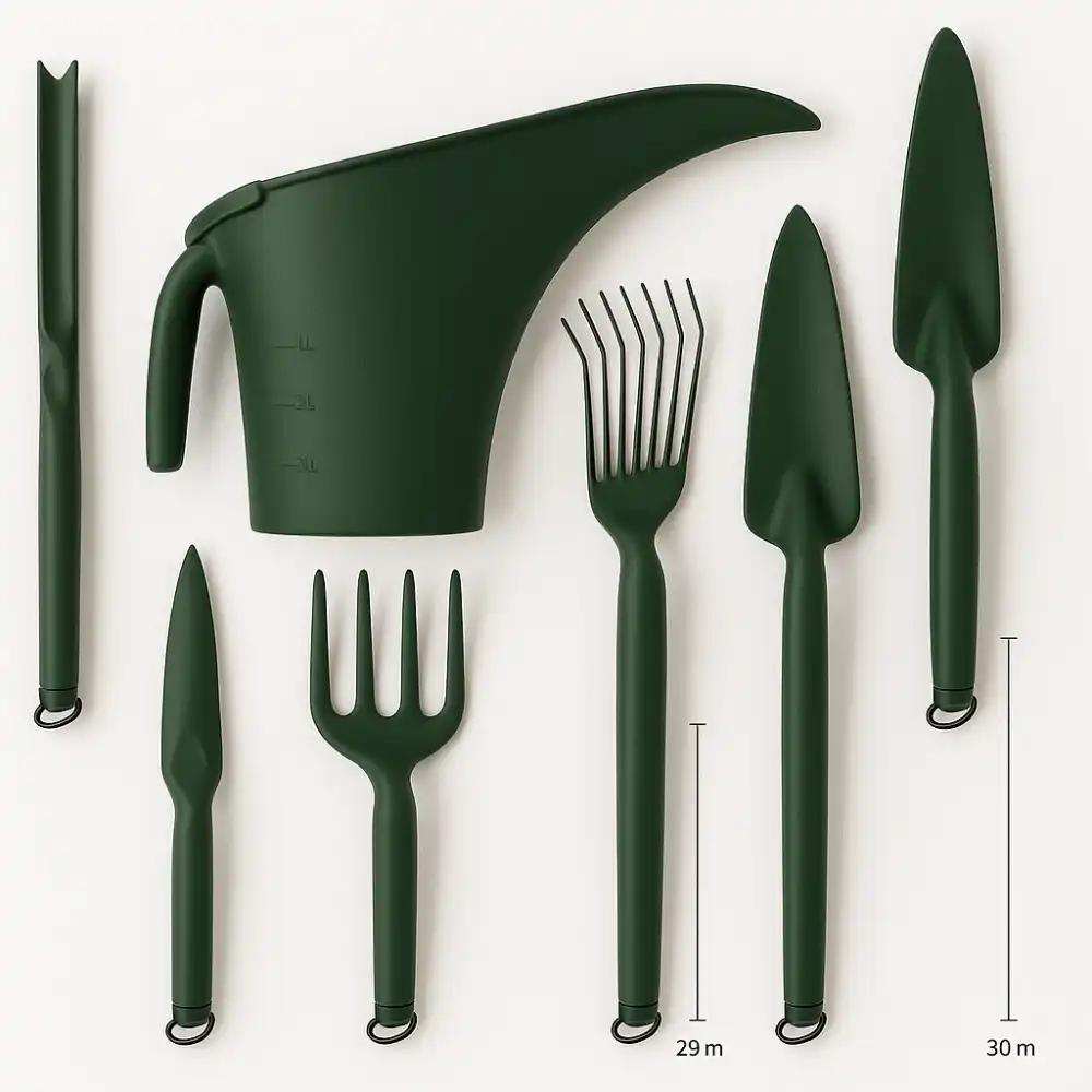 Set Giardinaggio 8 Pezzi Dark Forest Annaffiatoio 4L Trapiantatori e Attrezzi