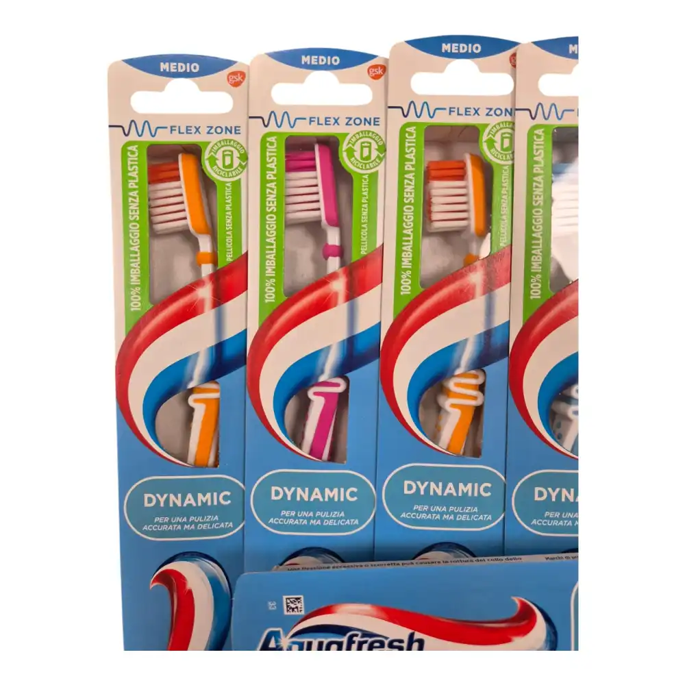 12x Aquafresh Spazzolini Dynamic Medio Flex Zone Confezione da 12 unità
