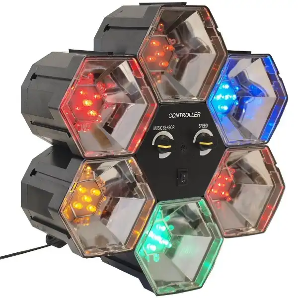Lampada Disco Discoteca a Forma di Fiore 6 Spot Colorati 30 Led Sensore Musica