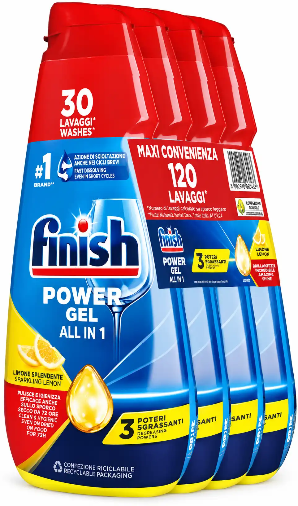 4 Pezzi Finish Powergel Limone 30 Lavaggi Gel Lavastoviglie 120 Lavaggi